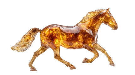 Fototapeta premium Transparent amber glass horse figurine in running pose isolated with glossy reflections