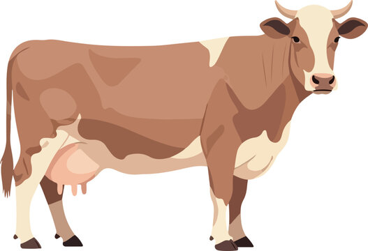 Brown and White Dairy Cow Vector Illustration Isolated on White Background