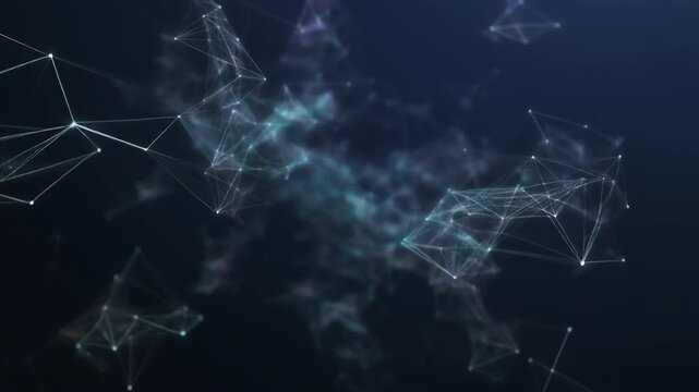 Abstract dynamic digital network background with glowing blue nodes and interconnected lines creating a futuristic technology concept for data visualization
