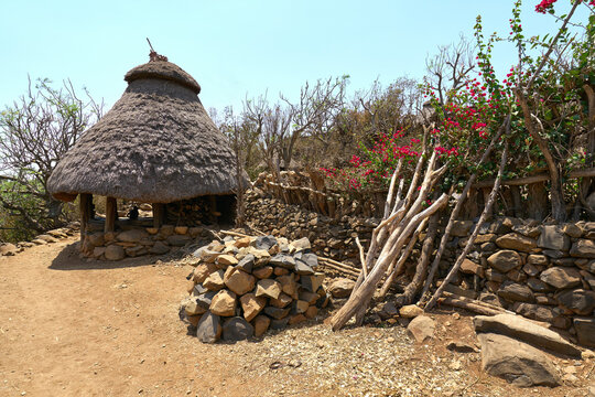Circular thatched hut in a Konso village, Ethiopia