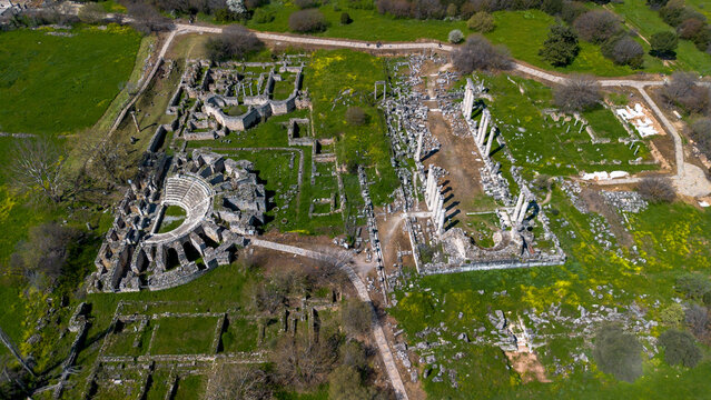 Aerial View of the Ancient Odeon and South Agora Pool in Aphrodisias, Aydin, Turkey