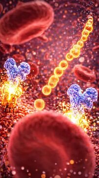 Glucose hormone blood sugar insulin receptor signaling in bloodstream with receptor binding molecular pathway illustration of metabolism and molecule transport at cell membrane for diabetes control