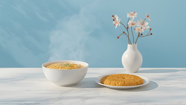Hearty Nigerian Morning Meal with Steaming Moi Moi Delight