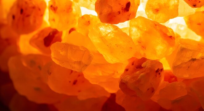Raw pink Himalayan salt crystals illuminated by warm soft backlight spa wellness.