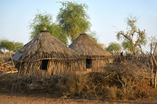 Straw huts at the Hamar tribal village in Ethiopia