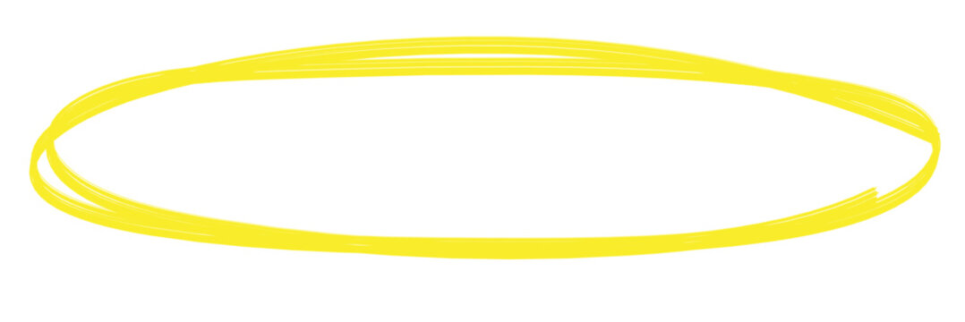 Yellow circle, pen draw. Highlight hand drawing different circles isolated on background. Handwritten red circle. For marking text, numbers, marker pen, pencil, and text check, vector illustration.