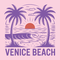 Fototapeta premium Venice beach theme vector illustrations. For t-shirt prints and other uses. enjoy the beach life, Venice beach illustration. hand made palm tree artwork. summer t-shirt design. beach graphics artwork 