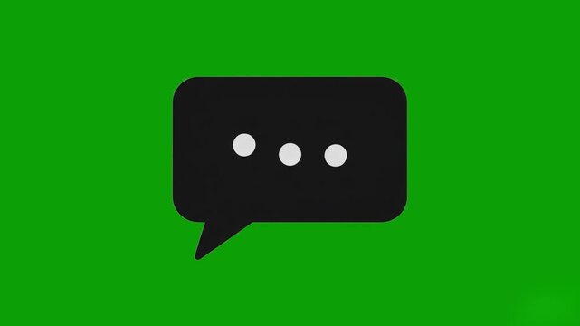 A professional animation of a dark speech bubble icon against a chroma key green screen background. This essential UI graphic is ideal for messaging platforms, chat interfaces, contact forms, or digit