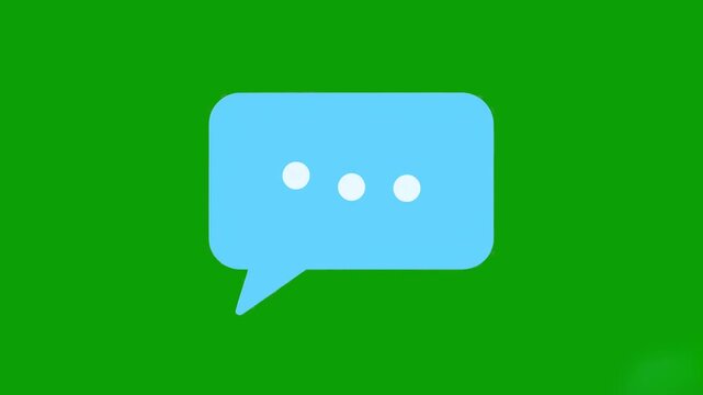 A clean 2D animated blue chat bubble with three dots, representing typing or communication. This essential interface element on a chroma key background is ideal for social media and app explainers.