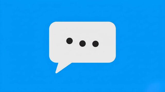 A clean, flat animation of a white speech bubble icon against a chroma key blue screen background. This versatile UI element is perfect for messaging apps, social media graphics, communication website