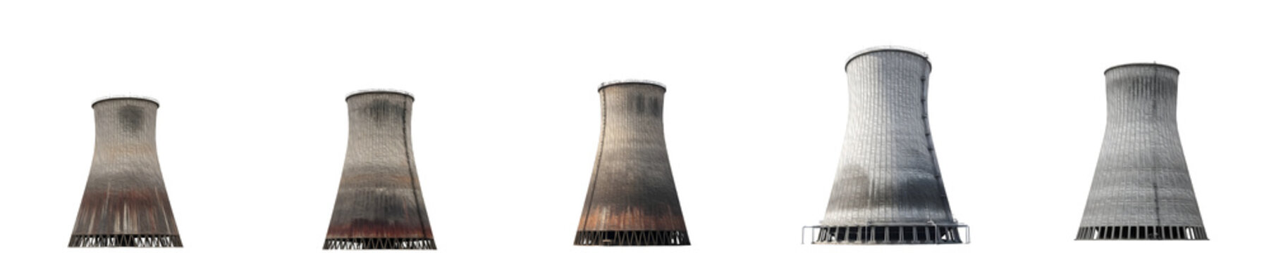 Explore our range of realistic industrial cooling tower models. These hyperbolic chimney structures are ideal for power plant dioramas, energy sector displays, and simulations.