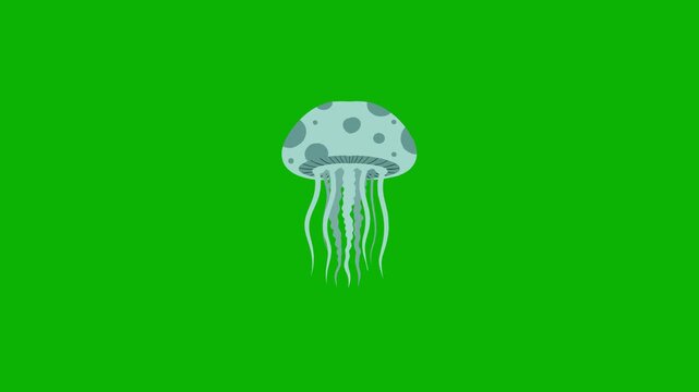 A minimalist, light-colored jellyfish icon centered on a solid green screen backdrop. This versatile graphic is perfect for marine biology presentations, oceanic themes, and motion graphics animations