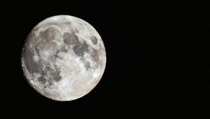 Fototapeta premium Detailed view of a full moon against a stark black sky