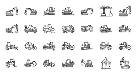 Heavy Machinery Construction Equipment Icons. © Inayatul