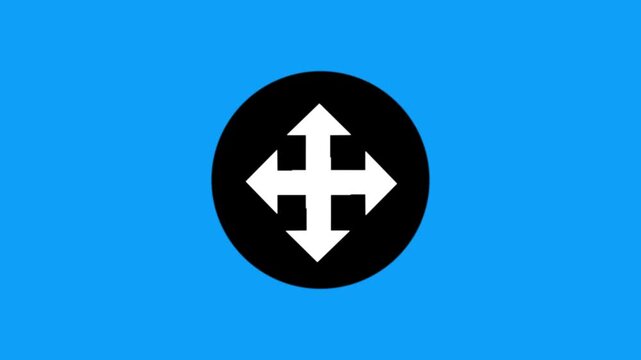 Black circle with white move arrow symbol pulsing with blue concentric rings backgrounds.