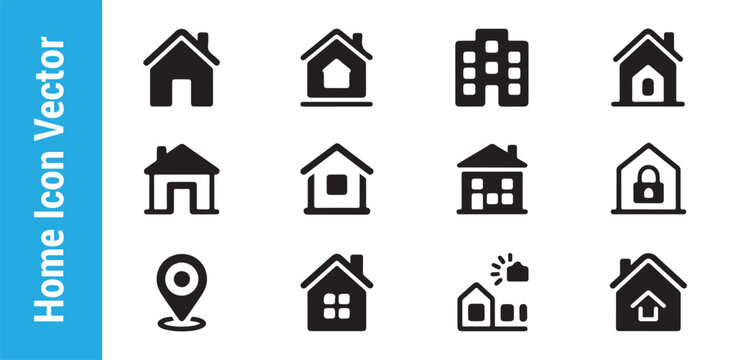 Collection of home icons for real estate business including houses apartment buildings and sale sign for web.