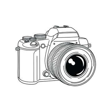 Detailed camera lens with focus ring and adjustment knobs in vector illustration