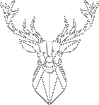 Vector sketch illustration of a silhouette design of a modern minimalist deer head with horns polyline decorative ornament