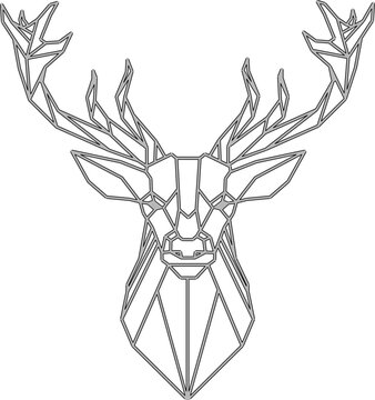 Vector sketch illustration of a silhouette design of a modern minimalist deer head with horns polyline decorative ornament