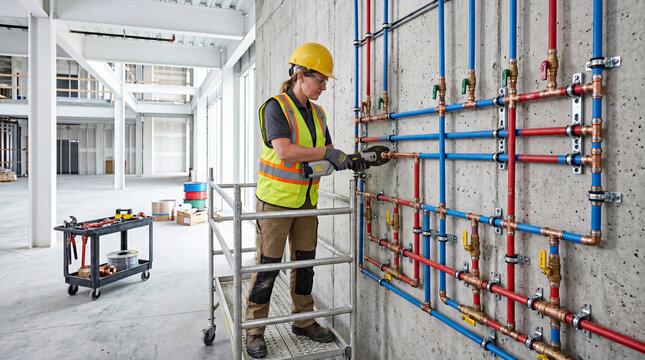Professional plumbing installation inside a modern building