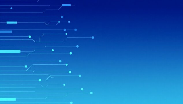 Abstract blue background shows circuit board design with connecting lines and dots