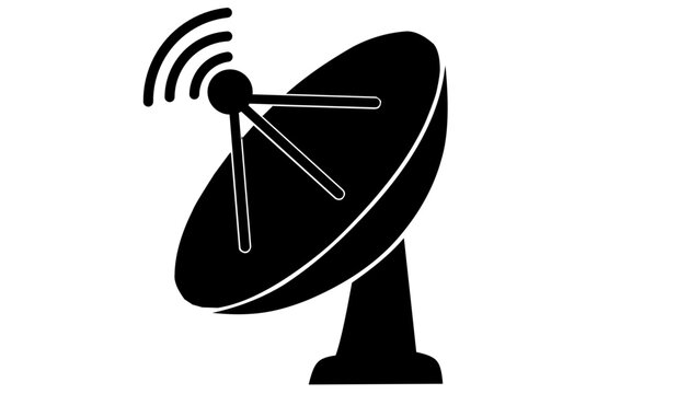 Satellite dish icon for technology apps, black silhouette vector.