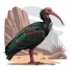 Obraz premium vector illustration of Northern bald ibis