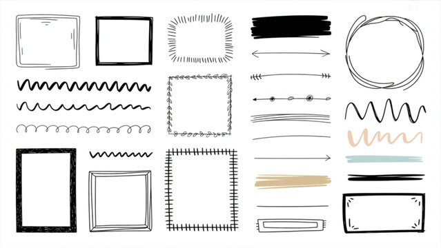 Doodle Borders and Frames Set Hand Drawn Dividers Brush Vector Collection