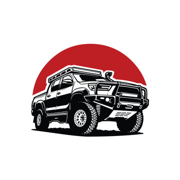 Adventure 4x4 Offroad Overland Double Cabin Vehicle Logo Vector Isolated