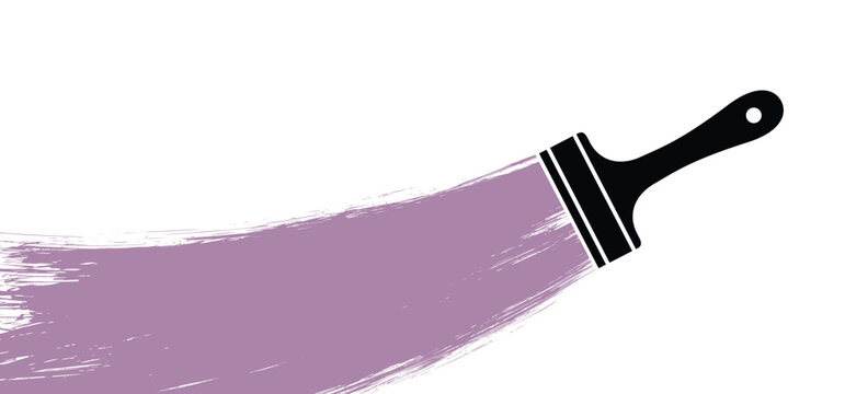 Lavender, painted the wall and paintbrush or paintbrushes with brush stroke. Paint brush violet or purple. Brush stroke background. Grunge brush strokes. Painting, paintbrushes tool.