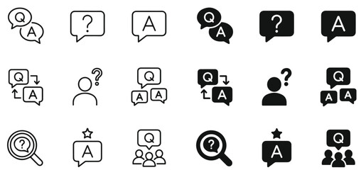 Fototapeta premium Question and Answer Icon Set – Q&A, Chat Bubble, Support, Help Center, FAQ Dialog Editable Line Vector