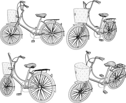 Vector sketch illustration of mini bike design with basket for girls cycling in the morning 