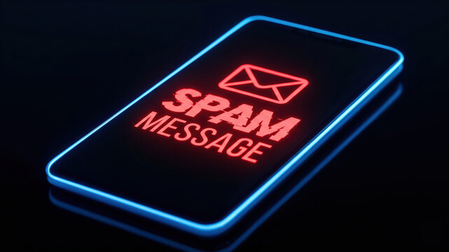 Spam message warning on smartphone screen, mobile phishing, social, engineering