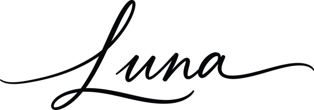 A elegant black cursive logo with the word Luna on a white background