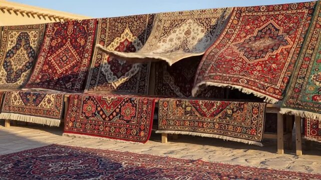 Display of Intricate Carpets - A Showcase of Textile Artistry.