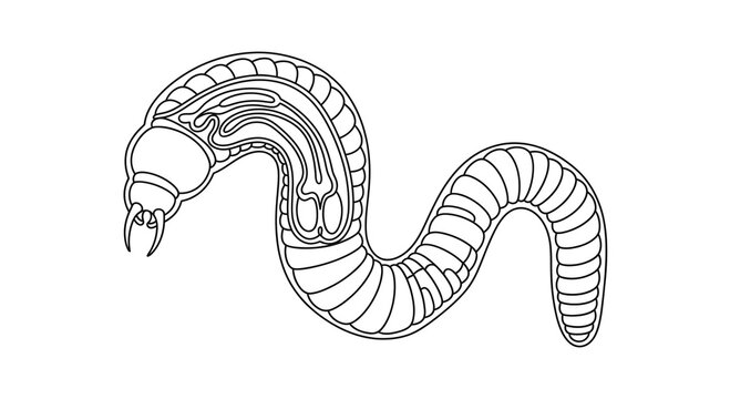 Hookworm Anatomy Vector Illustration, Detailed Parasitic Worm Diagram for Biological Education and Medical Science Research Projects