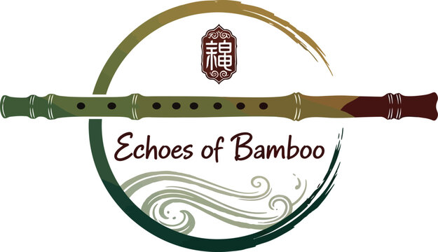 A logo for Echoes of Bamboo featuring a flute and Asian-inspired design elements