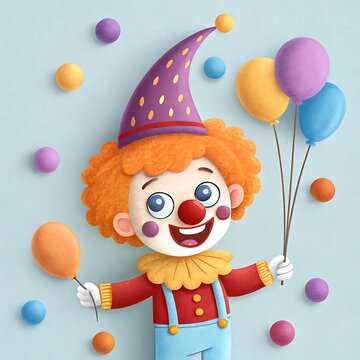 Charming clown illustration a whimsical digital artwork featuring a joyful clown surrounded by colorful balloons and confetti