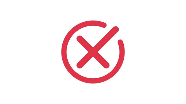 Outline red cross icon rising from bottom bounce motion clean ui animation on white background Prores Alpha Channel 4K 60fps