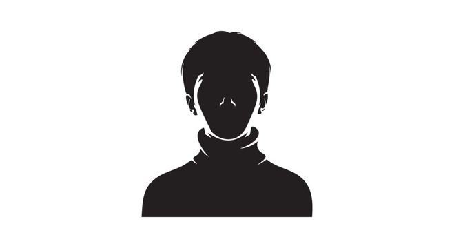 User profile avatar silhouette vector illustration young man in turtleneck sweater isolated black head and shoulders.
