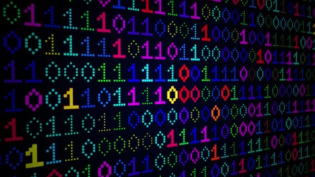 Abstract Binary Code Animation with Colorful Digital Numbers Data Stream Background