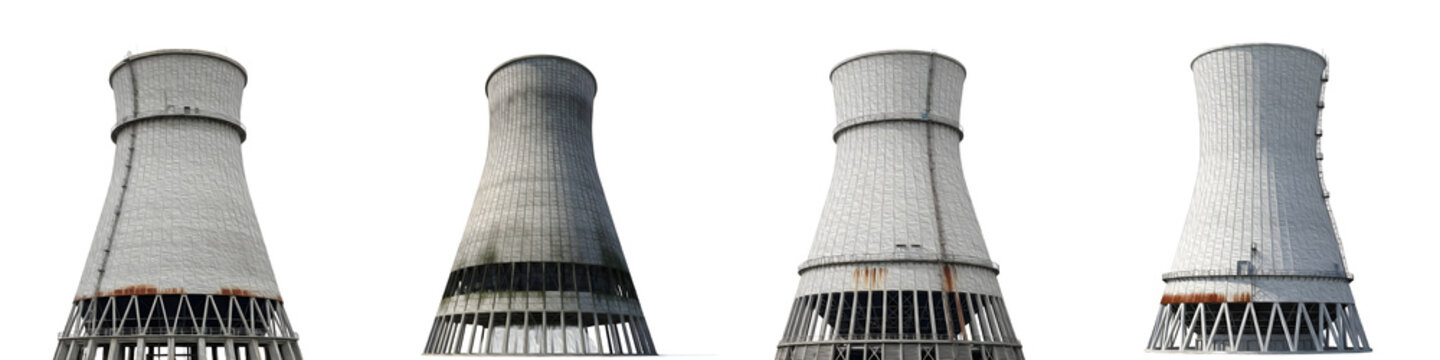 Industrial Nuclear Power Plant Cooling Towers &ndash; Hyperboloid Concrete Chimney Structures for Energy Generation &ndash; Isolated Thermal Power Plant Engineering Elements