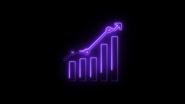 Neon graph and bar chart visualizing growth success and financial performance in a modern style
