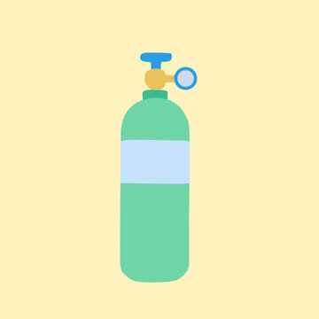 Oxygen tank with valve in flat style for medical support theme