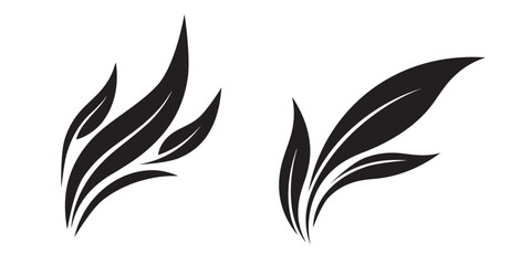 Fototapeta premium Two abstract black leaf design elements with black and white leaf outline organic shape stylized leaf modern design