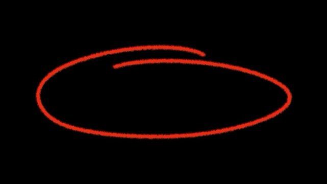 Animated red circle marker drawing effect, hand-drawn highlighter scribble, grunge marker pen style. black background
