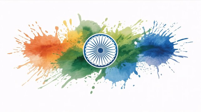 Colorful splashing paint strokes forming the shape of the indian national flag.