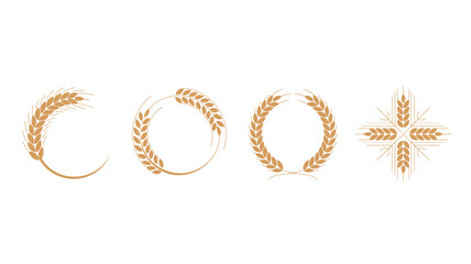 An assortment of wheat stalks and ears are arranged in circular and cross shapes presented in a minimalist golden style high quality professional detailed modern elegant © Roxxxxxxxxx