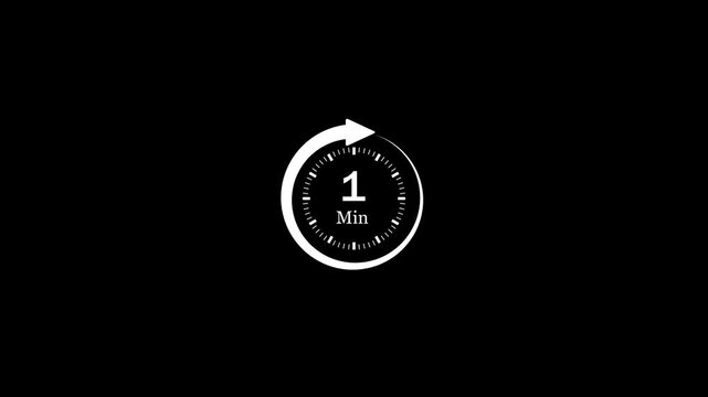 Minute countdown timer animation with circular clock motion. Animated minute timer showing time counting and progress flow. Abstract stopwatch countdown animation for timing and duration display