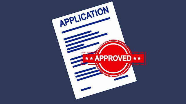 Application document with red approved seal. Official application document for business. Professional application document for registration and acceptance.